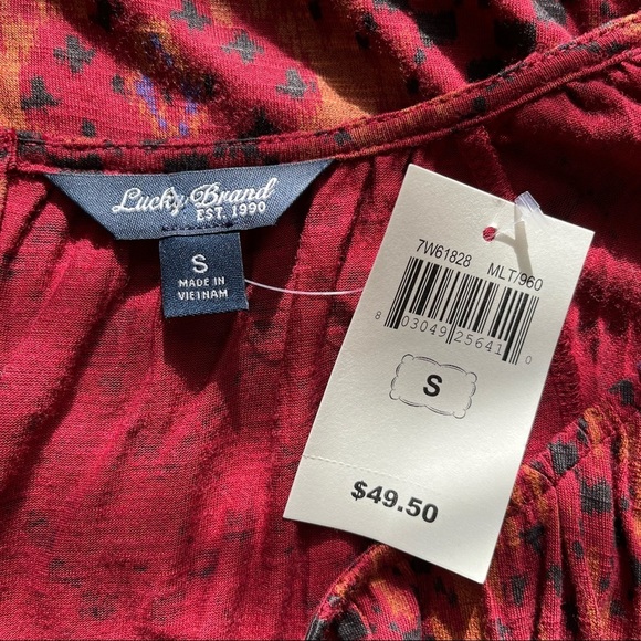 NWT Lucky Brand Burnt Orange Ikat Print Long Sleeve Top, size S - Picture 6 of 14